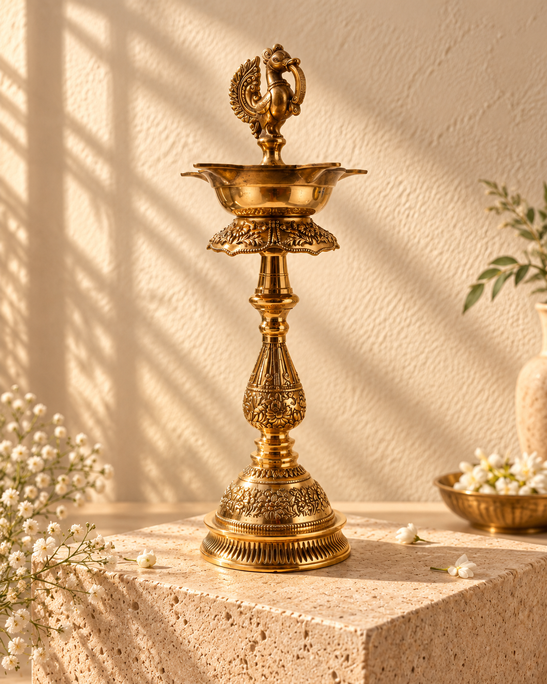 Hand Craft Brass Peacock Pillar Diya