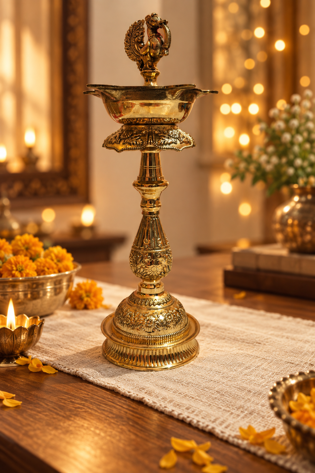 Hand Craft Brass Peacock Pillar Diya